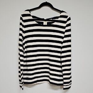 J. Crew Spring 2012, Scoop Neck Tee, Black & Cream Stripe, Size L, NEW